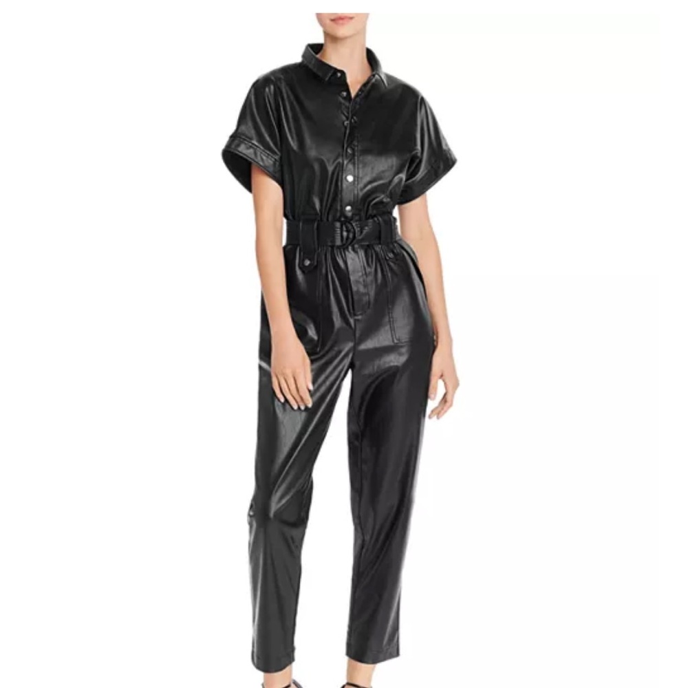 Bardot Belted Faux Leather Boilersuit